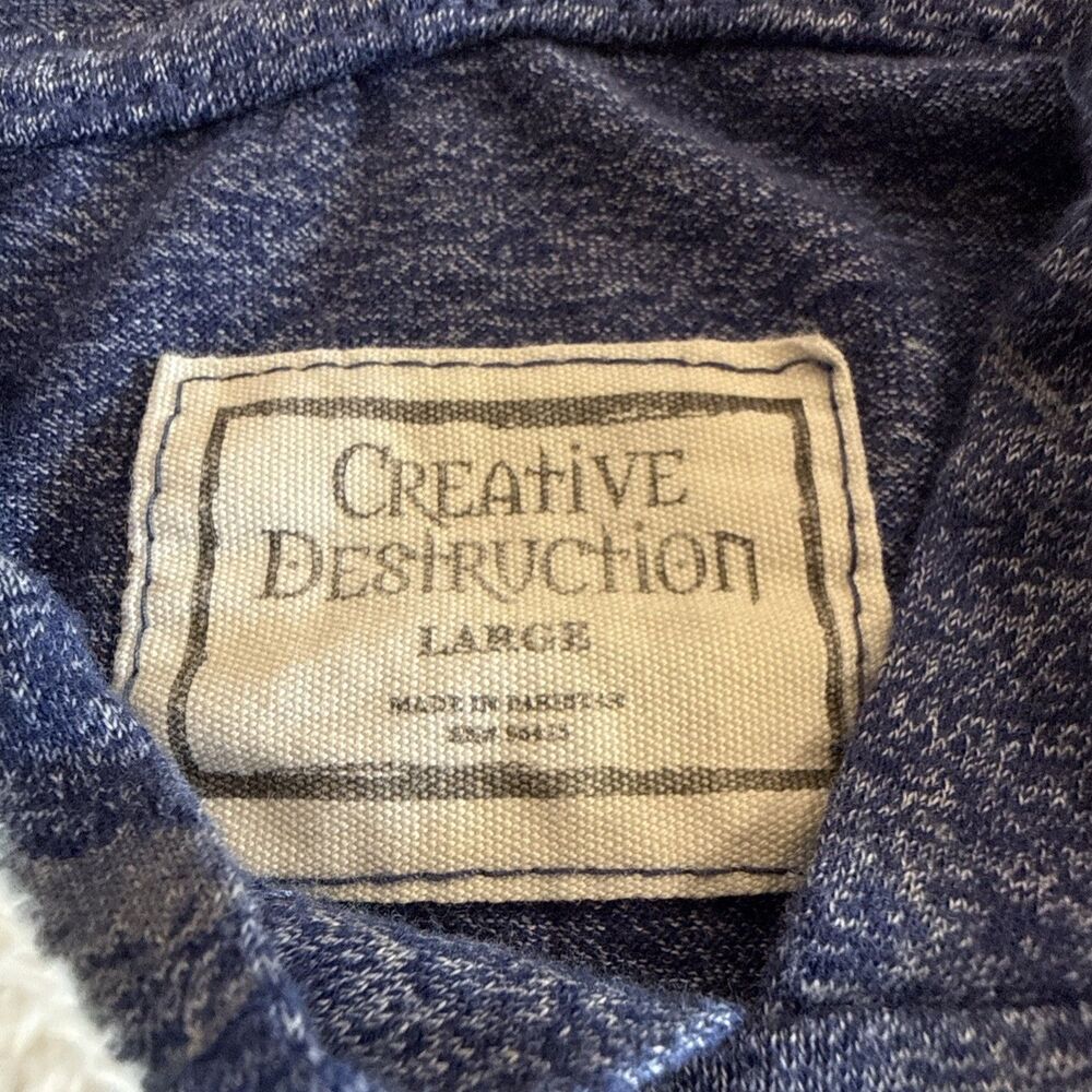 Creative Destruction Blue Shark Design Hoodie TShirt Size L Womens GUC - Picture 4 of 9